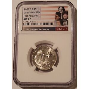 2022 S Wilma Mankiller Quarter MS67 NGC First Releases Flag Label